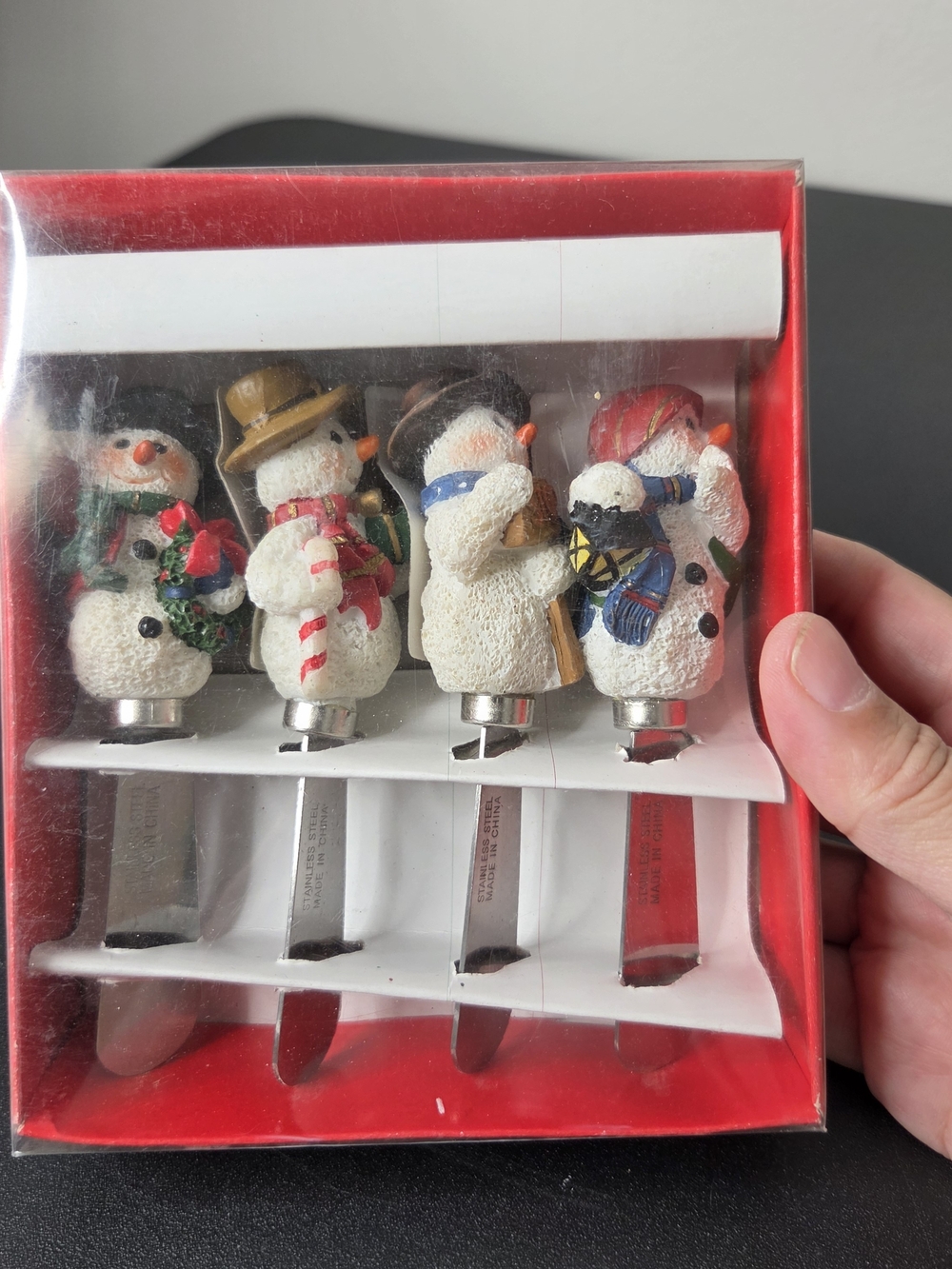 Festive Snowman Holiday Cheese Spreaders - Red Accents